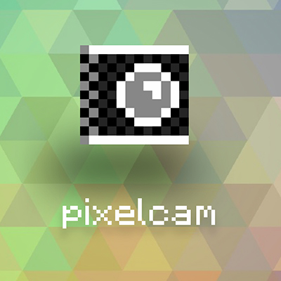 Pixelcam App Icon with a pixelated triangular gradient background